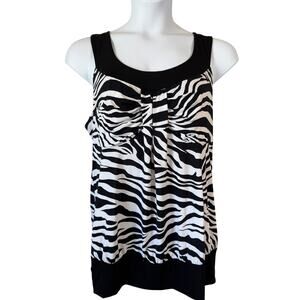 L8ter Zebra Animal Print Tank Top Sz 2X Banded Hem Black White Stretch Casual